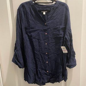 NWT Charter Club LS Navy Blouse 1X